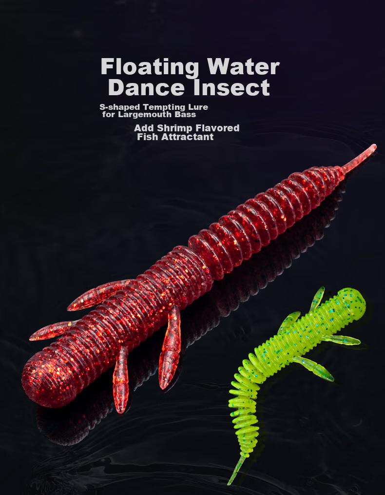 Guowangliya Lure Soft Bait Floating Real Dance Worm Needle Tail Black Pit Bottom Fishing Bass Mandarin Fish Soft Worm 75mm-01 Dark Red 1