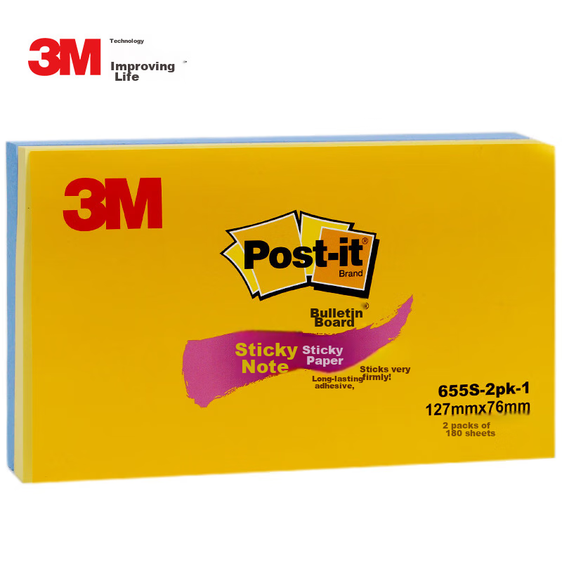 3M Sticky Notes, Large Mixed Colors, Memo Pads/Note Paper/Notepad/Notebook, Durable Stickers, Office Supplies, School Stationery, 655S-2pk