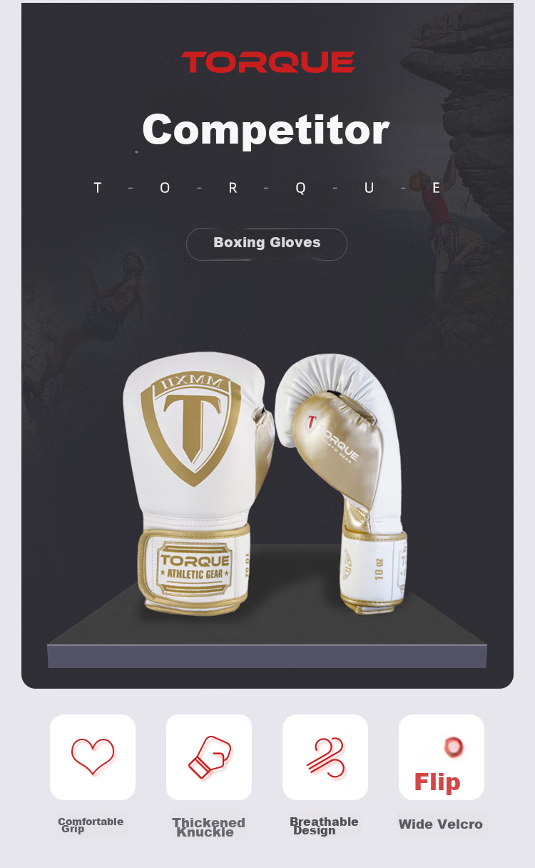 TORQUE Octagonal Cage Same Model, Competitor Boxing Gloves, Muay Thai Gloves, Adult White Gold, 12oz 1
