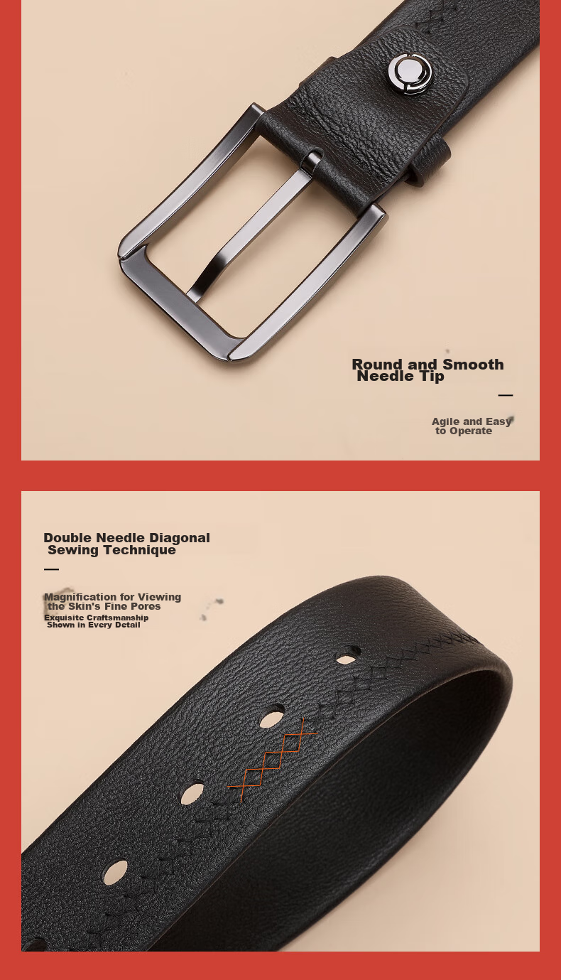 ELLE HOMME Men's Leather Belt with Pin Buckle, Top-Grain Cowhide Casual Trouser Belt for Men, Birthday Gift for Boyfriend 14