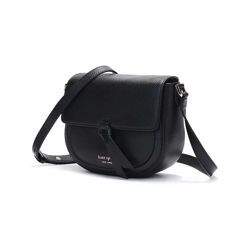 kate spade 2021春夏款 奢侈品 女士牛皮革knott单肩斜挎包马鞍包黑色