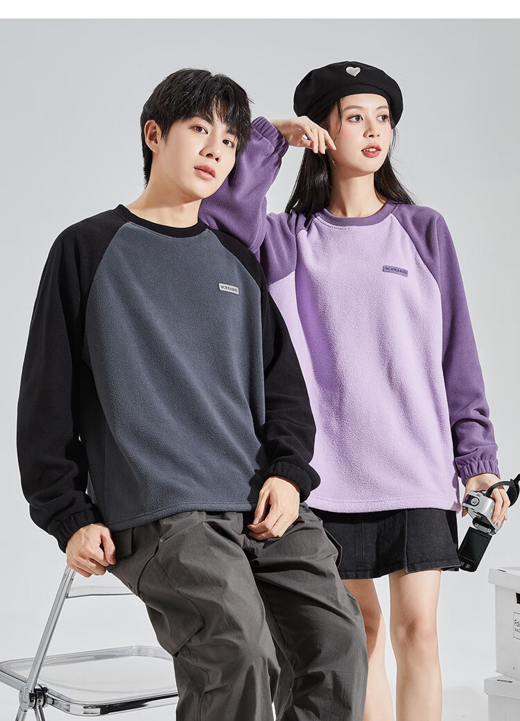 TonLion 2023 Couple's Matching Round Neck Raglan Sleeve Fleece Sweatshirt, Men's Style/black, S 12