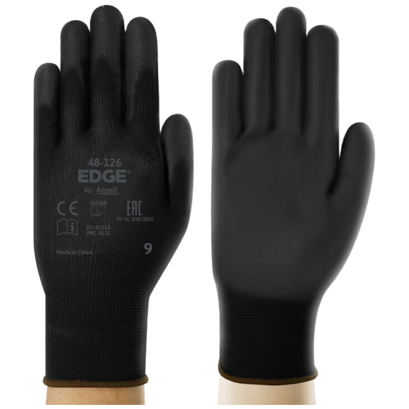 Ansell Protective Gloves, Non-Slip, Wear-Resistant, for Mechanical Processing And Handling, PU Coated, Tear-Resistant, Safety Work Gloves, 48-126 (5 Pairs), 9/L