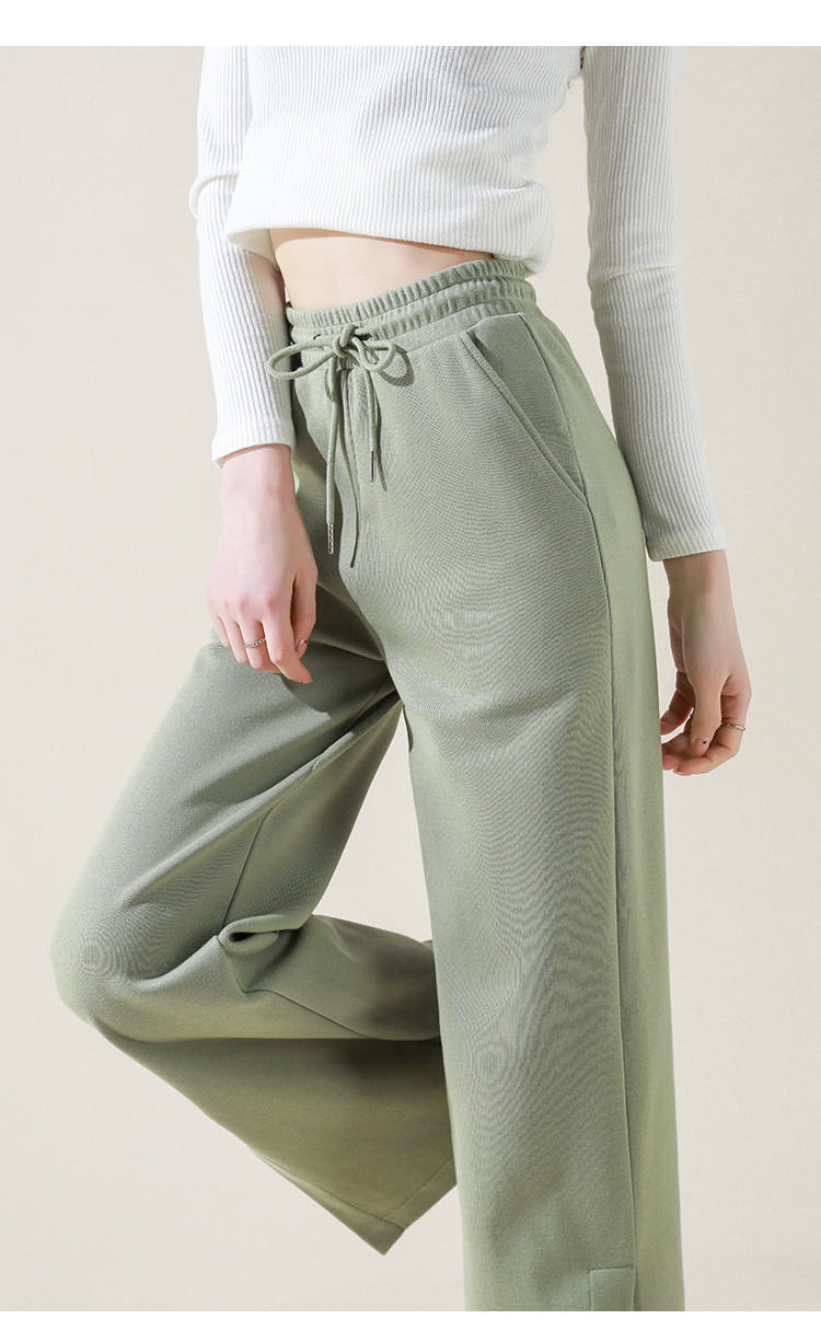 Dme [Knitted Pants] Spring And Autumn Commuter Women's Trousers with Drawstring Elastic Waist Straight Casual Wide-Leg Pants for Wome 18