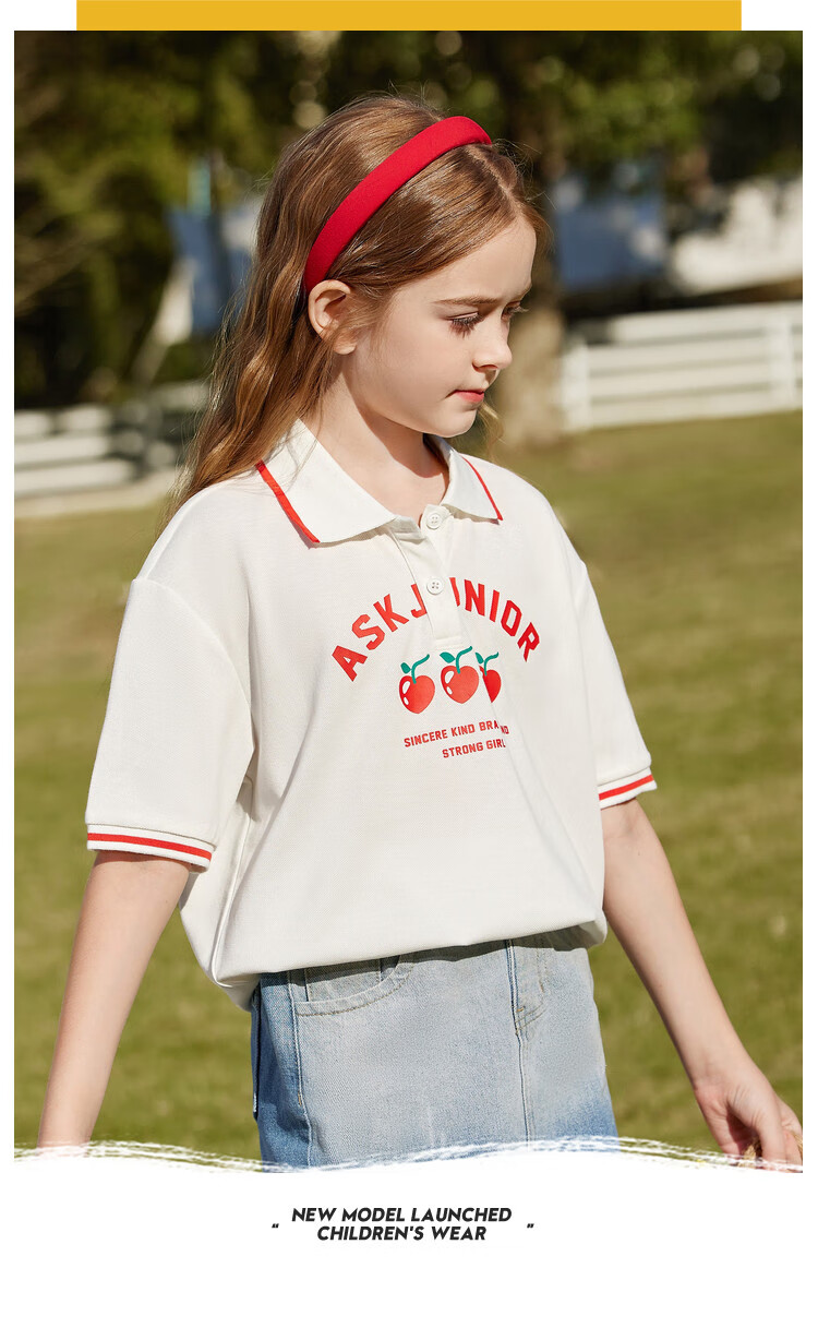 ASK JUNIOR Children's Clothing, Girls' T-Shirt, for Older Kids, Short-Sleeved Summer Wear, Sports Casual Breathable Polo Shirt, White, Size 120 8