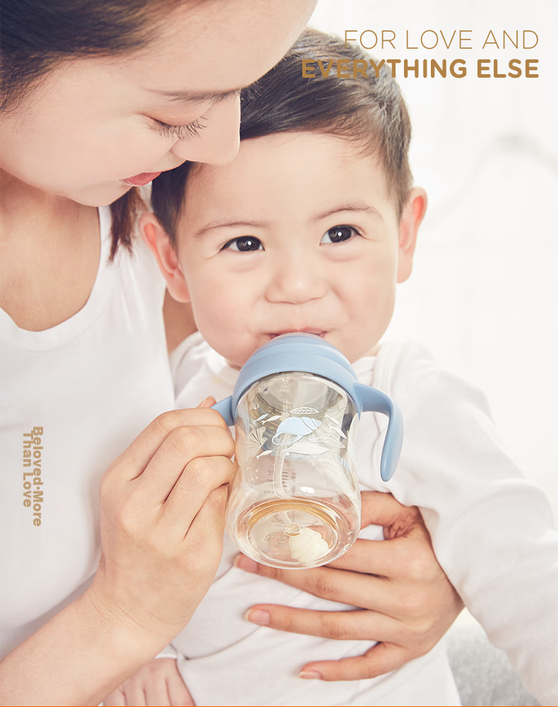 Rikang Baby Bottle, PPSU Wide-Mouth Dual-Use Straw Bottle, for Ages 1-6, Large Capacity Direct Drinking Cup, 360ML, N1070-2, Gray 3