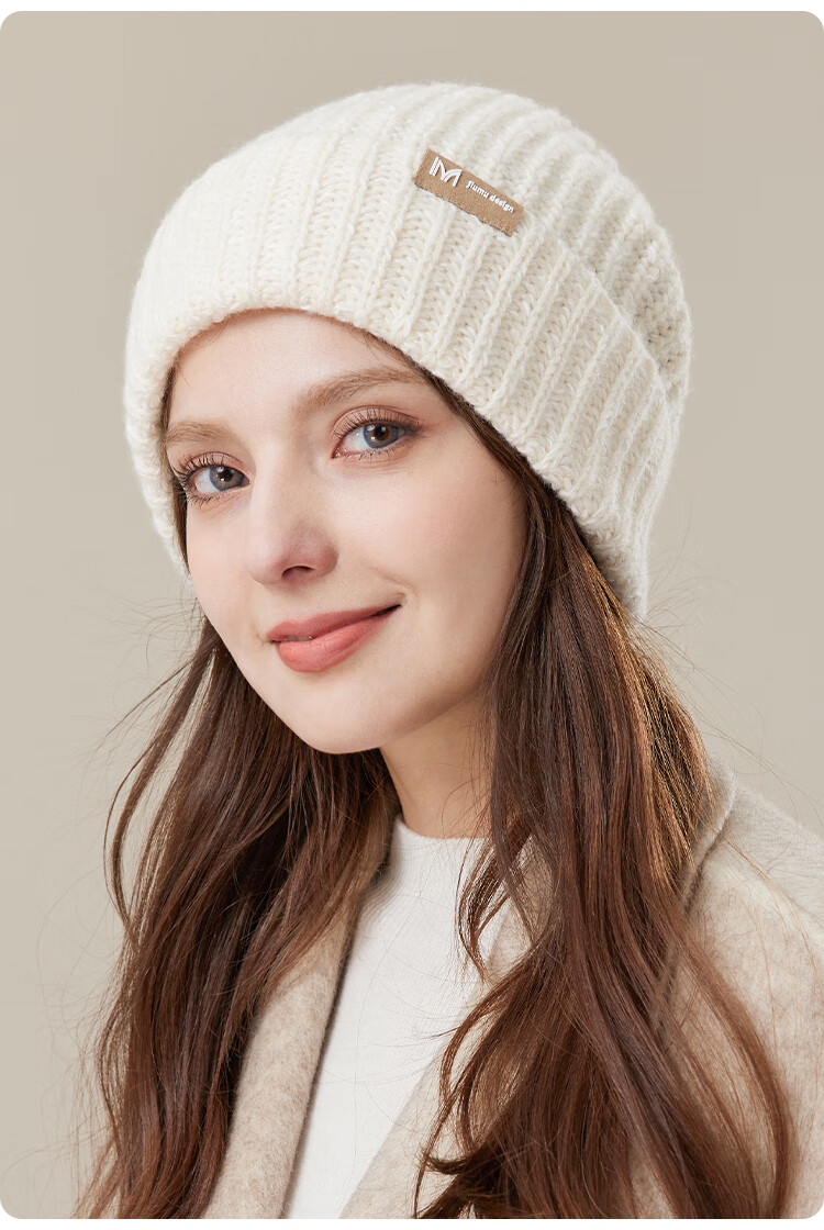 JIUMU Wool Warm Knit Hat, Autumn And Winter Knitted Cap, Cold Hat, Winter Hat, Large Head Circumference Slouchy Hat, Cold-Proof Hat for Women in Winter 16