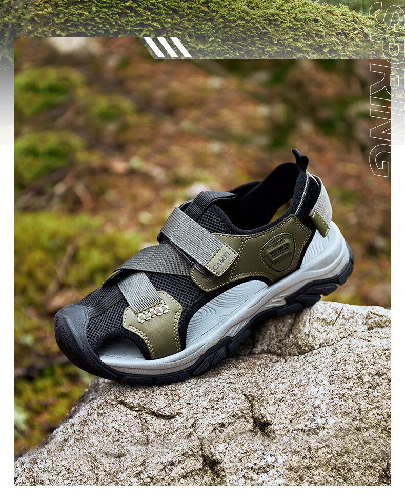 CAMEL Outdoor Casual Velcro Closed-Toe Perforated Beach Sports Sandals for Men G14M076677 Night Black Size 41 5