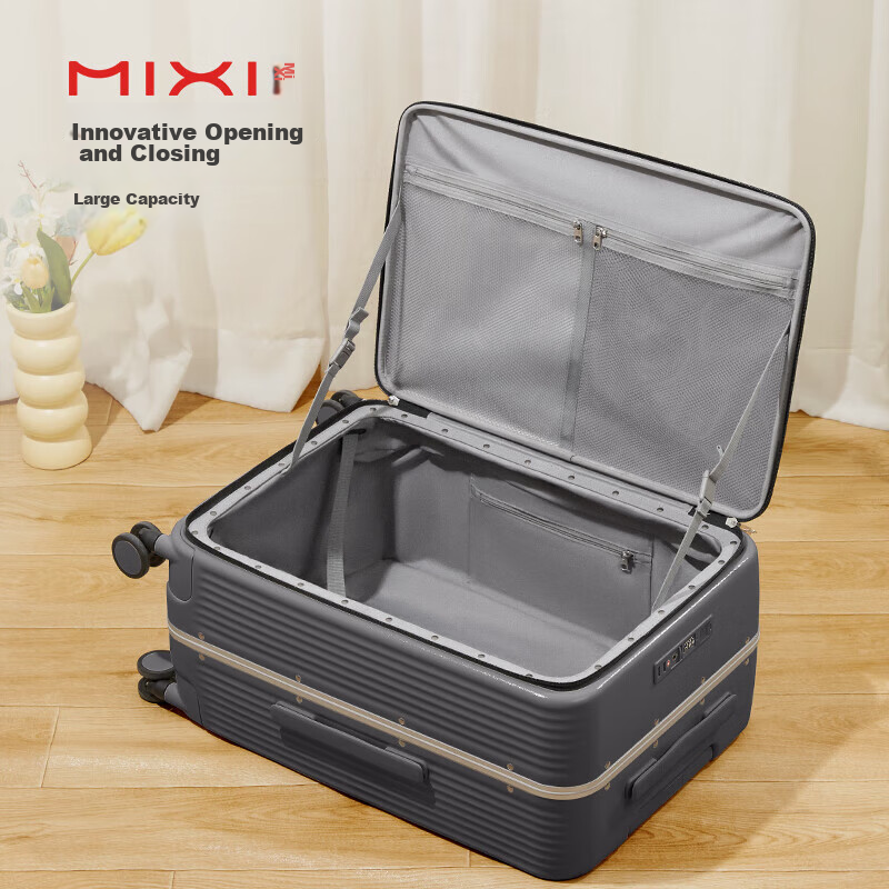 Mixi Multifunctional Luggage Aluminum Frame Suitcase Side-Opening Travel Case for Men And Women, Business Carry-On Trolley Case, 20-Inch Mineral Rock Gray