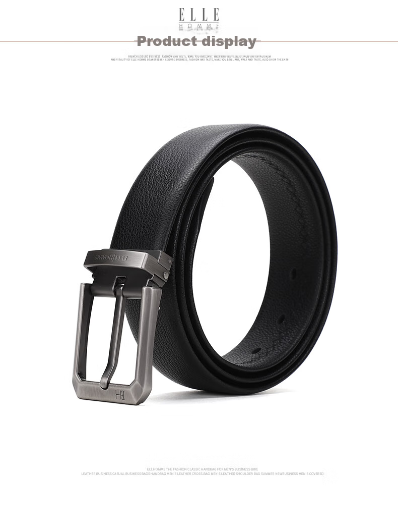 ELLE HOMME Men's Leather Belt, Fashionable Pin Buckle Waistband, Top-Grain Cowhide Casual Trouser Belt for Men 35813, Birthday Gift for Me 7