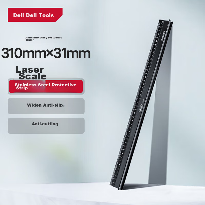 Deli Stainless Steel Protective Ruler, Straight Ruler with Scale, Metric Scale Drawing Steel Ruler, 30cm