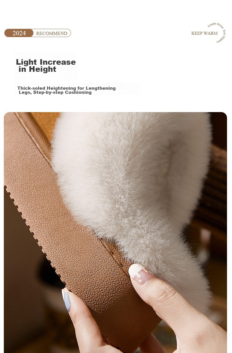 GUOLUOFEI Leather And Fur Integrated Thick Cotton Slippers for Men And Women, Home And Outdoor Wear, Furry Fleece-Lined Warm Couple Style, Gray, Size 42-43 6