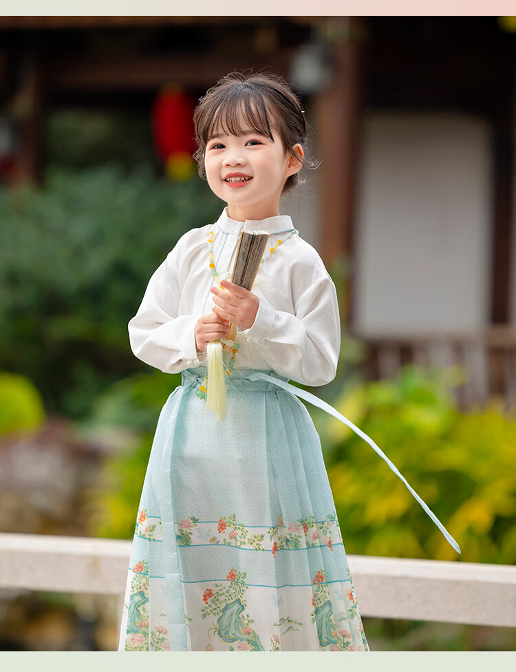 Menghu Yueqing Mountain Hanfu Girls' Spring New Style Children's Chinese-Style Ancient Costume Ming Dynasty Horse-Face Skirt Set, Pink Horse-Face Skirt, Size 100 18
