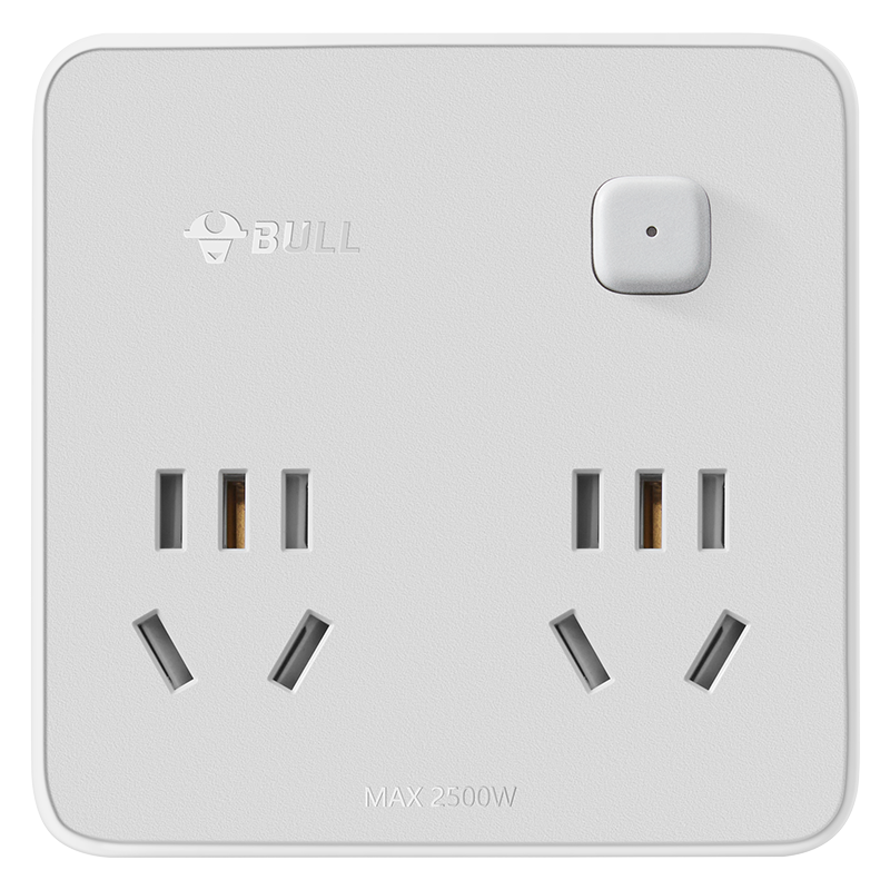 BULL Socket Extender, One-To/one-To Four Sockets/conversion Plug/converter/power Strip, Suitable for Bedroom Kitchen, 86-Type 4-Outlet Master Control, Morning Mist White, Z93221