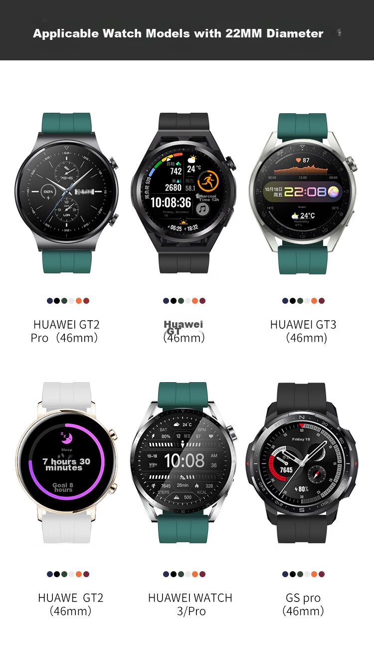MSSM Compatible Huawei Watch Band for Watch5/4/GT6/GT6pro/5/4pro/3/buds/Honor Skin-Friendly Silicone Watch Strap [Space Gray] 46/48mm Dial 1