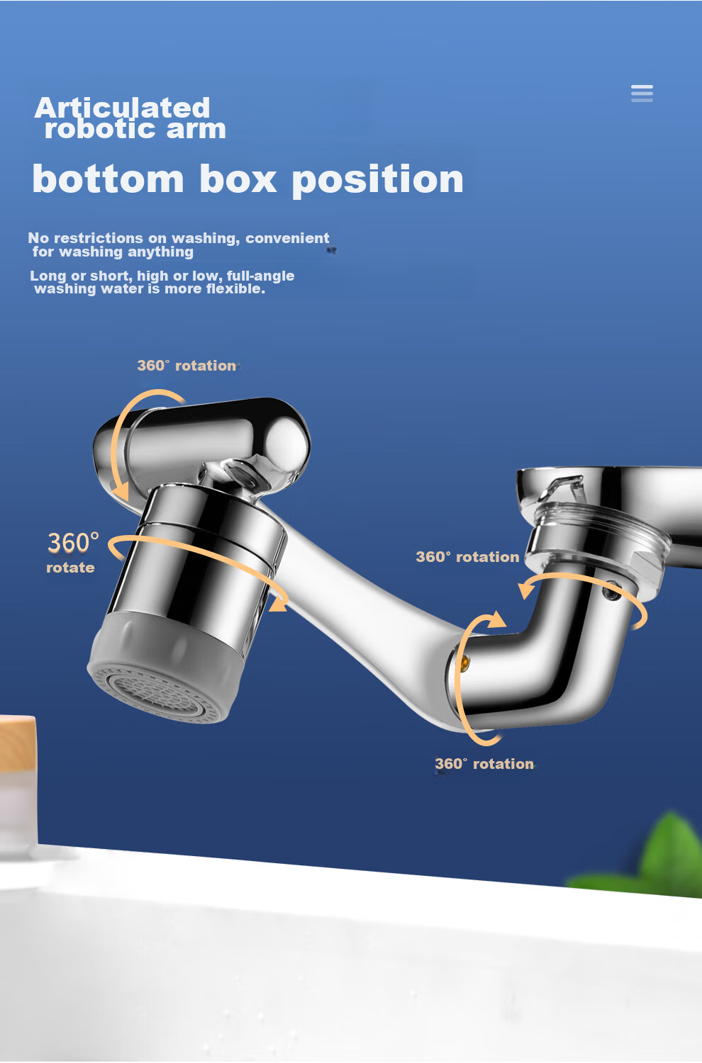 Larsd Mechanical Arm Universal Faucet Anti-Splash Head Rotatable Spout Basin Wash Extender Aerator T18 3