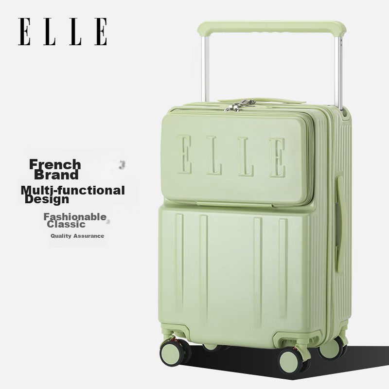 ELLE Front-Opening Luggage with Wide Handle, Large Capacity Travel Suitcase, Fashionable Password Lock, Check-In Case, 24-Inch, Gree