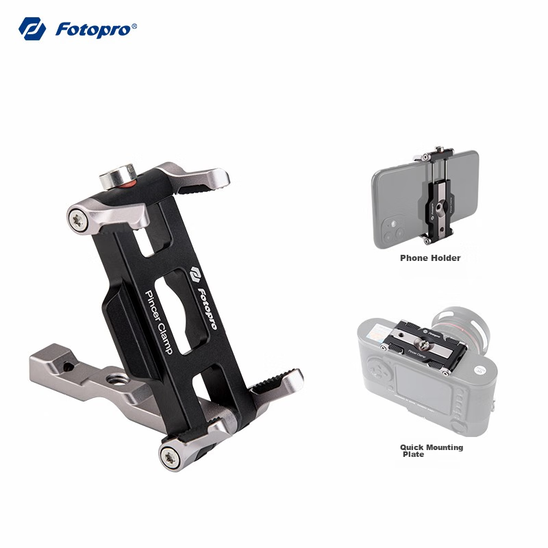 Fotopro Pincer Clamp, All-Metal Multi-Purpose Phone Holder, Swallow-Tail Groove Phone Clip, Acrylic Universal Quick-Release Plate