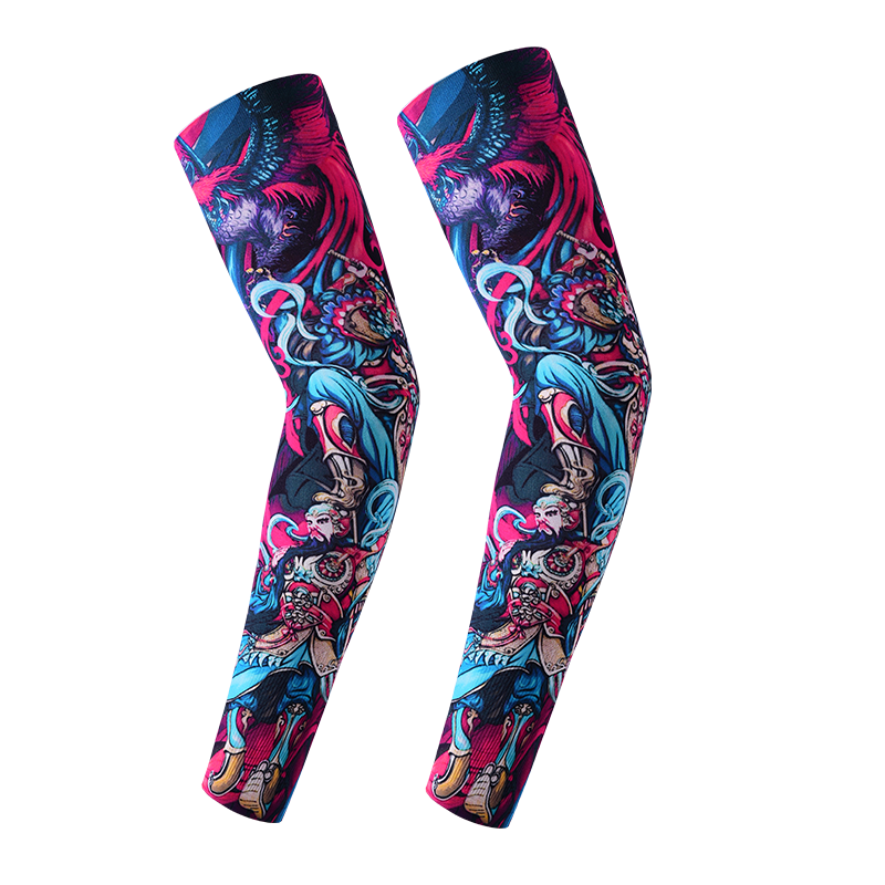 RED DRAGONFLY Tattoo Ice Sleeve Men's Floral Arm Sun Protection Ice Silk Arm Sleeve Summer Sunshade Cooling Sleeve Personalized Arm Guard