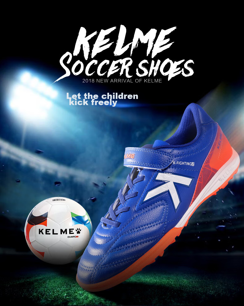 KELME Soccer Shoes, Youth TF Turf Cleats, Competition Student Non-Slip Wear-Resistant Football Boots for Men, Royal Blue/orange, Size 36 1