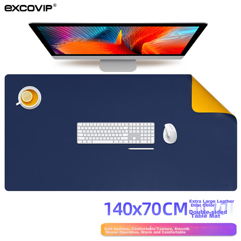 EXCO 1.4-Meter Blue And Yellow Double-Sided Waterproof Leather Mouse Pad, Study Desk Mat, Computer Office Desk Mat, Extra Large Gaming Keyboard Pad, Leather Computer Desk Cover 9789 2