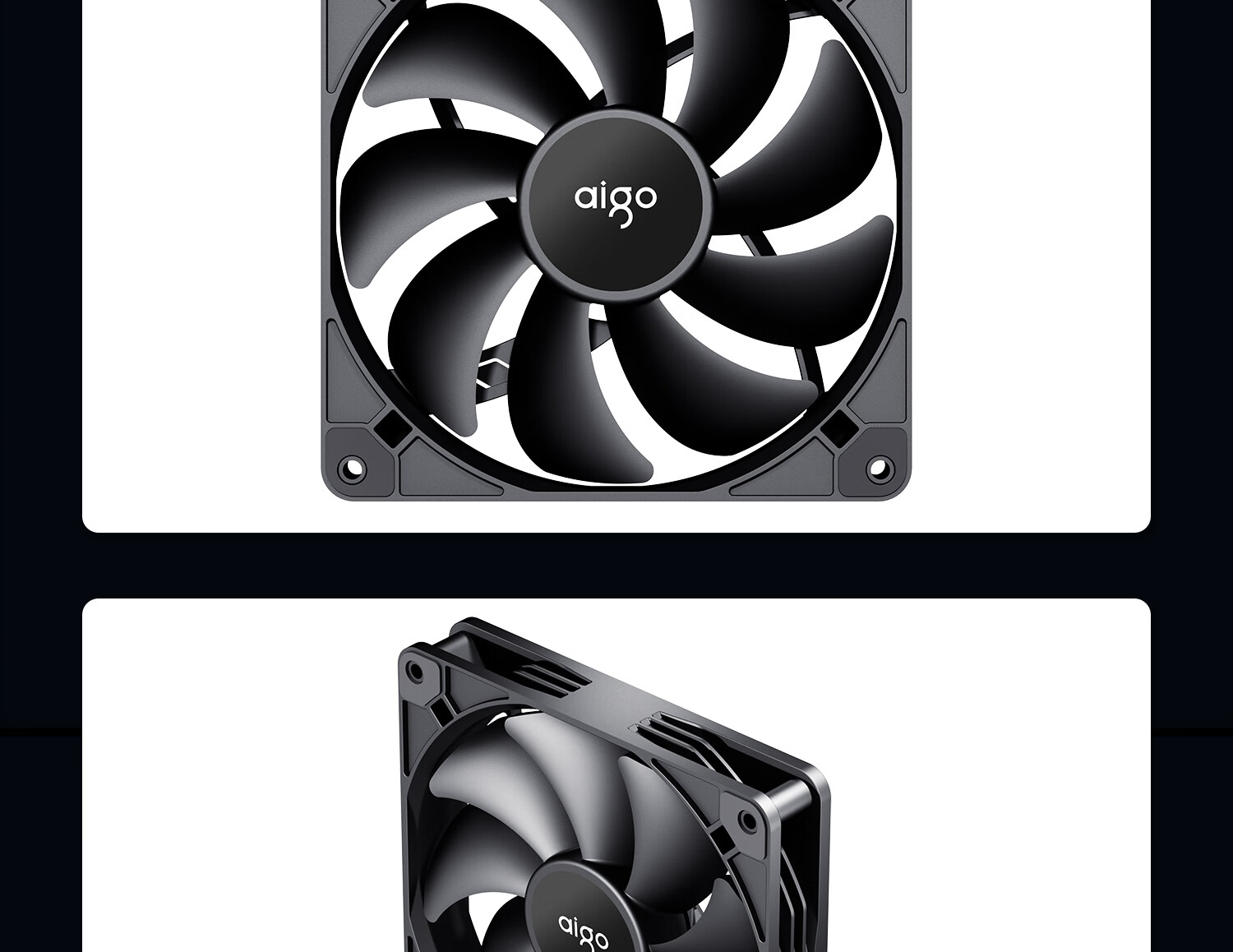 Aigo Aurora Z13 PRO Black Straight Blade ARGB 5v 3-Pin Motherboard Sync Computer Case Fan 12CM/PWM Temperature Control/Unlimited Mirror 4