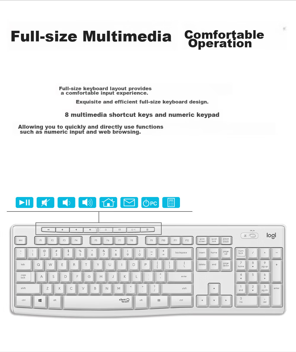 Logitech MK295 Wireless Keyboard And Mouse Combo, Office Keyboard And Mouse Set, Quiet Keyboard And Mouse Set, Full-Size, with 2.4G Receiver, White 5