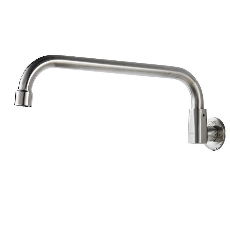 BSITN Kitchen Faucet, 304 Stainless Steel, Wall-Mounted, Single Cold, 1/2 Inch, Back Kitchen Stove Tap, 360° Swivel, B2139