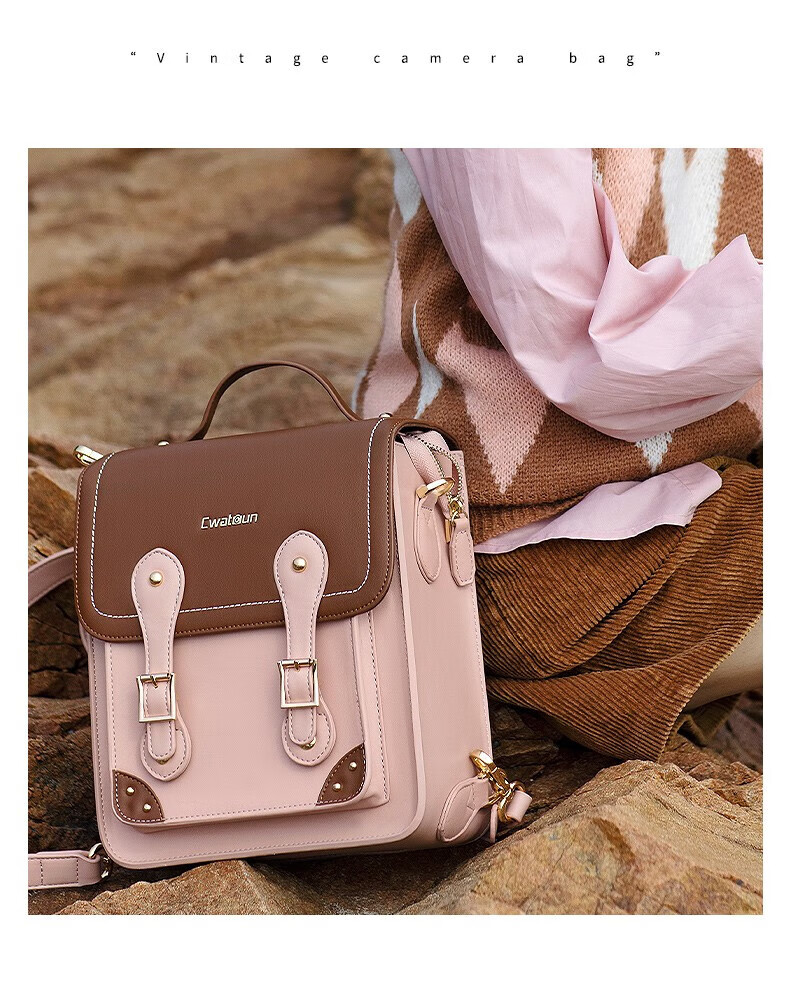 CWATCUN Shoulder Camera Bag, Crossbody Handbag, for Fuji Sony Canon Leica Camera Bags, Japanese-Style Single And Double Shoulder JK Retro Women's Bag, Mirrorless Camera Bag 13