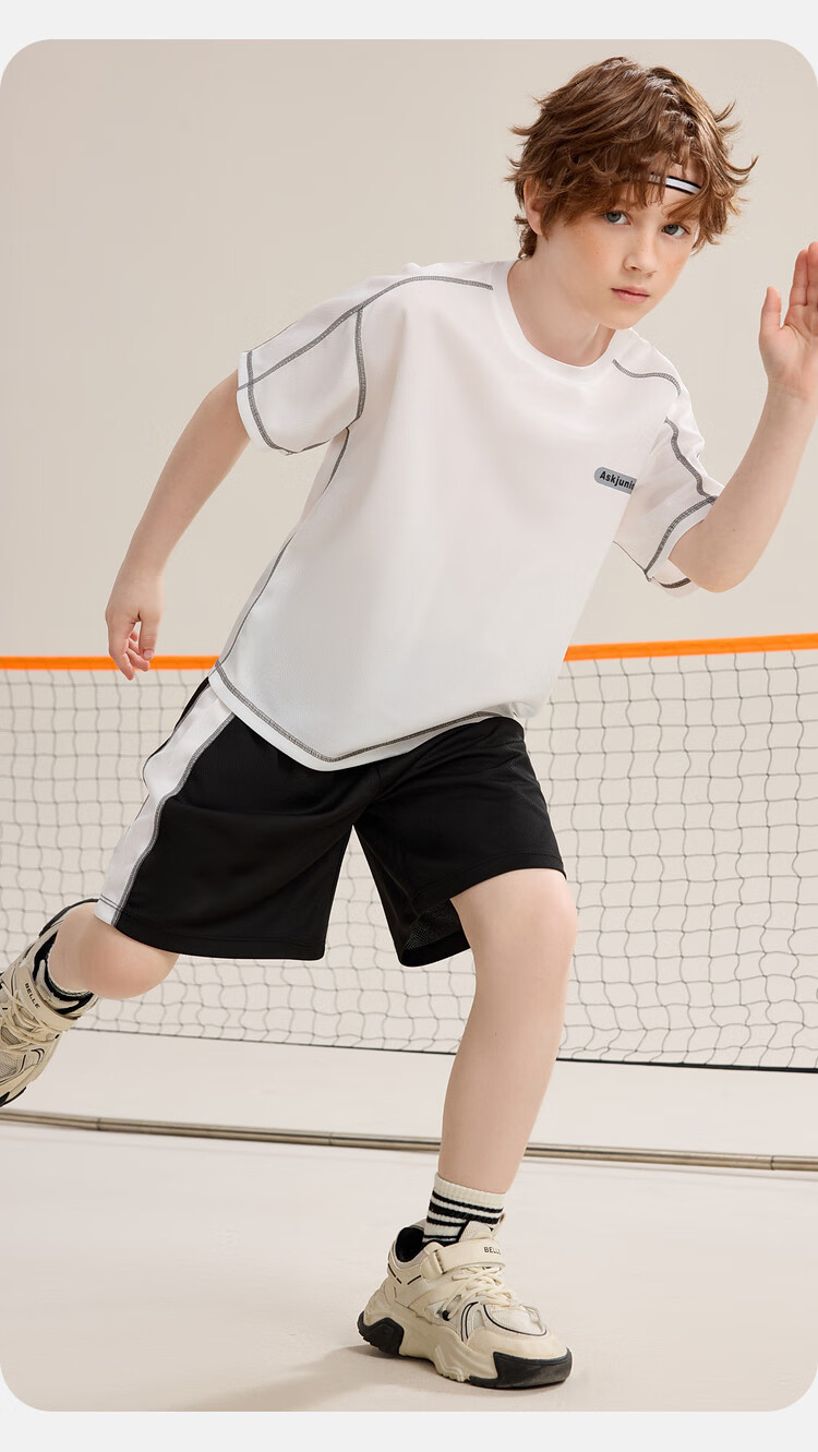 ASK JUNIOR Boys' Sports Set Summer Children's Lightweight Quick-Dry T-Shirt + Shorts Two-Piece Tennis Outfit for Older Kids 150 2