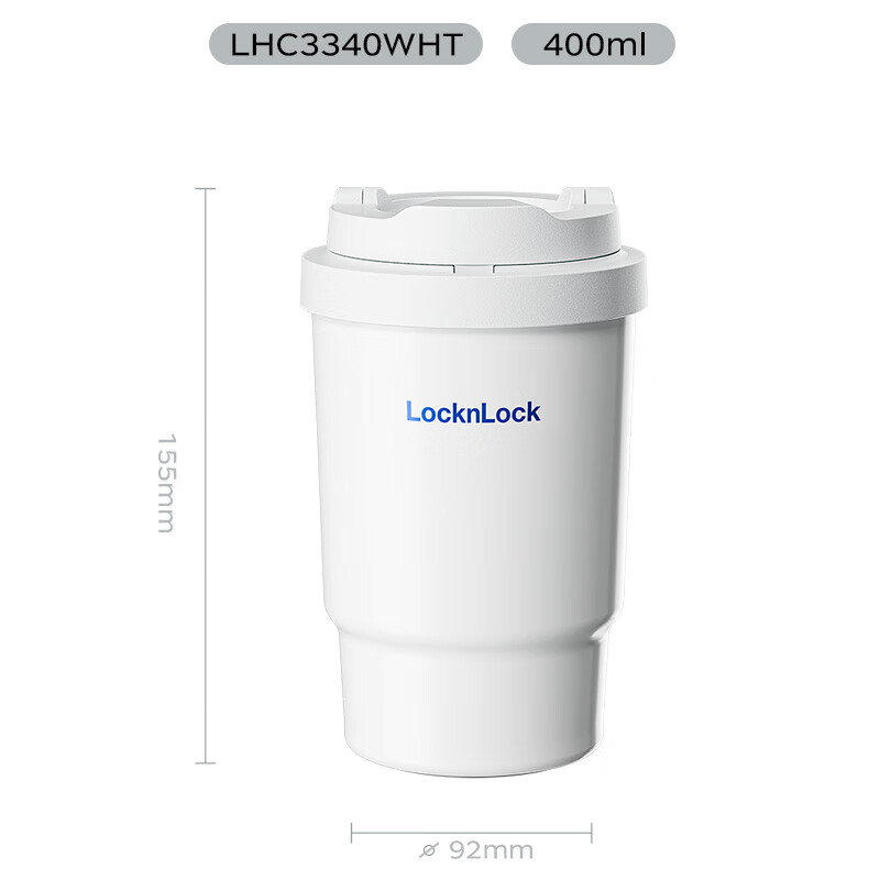 LOCK&LOCK Ceramic-Coated Insulated Coffee Mug for Men And Women, Students, Stylish Portable Water Cup, 400ml White