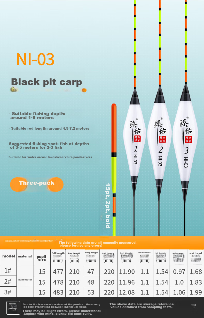 Grsaed Three-Pack NI01 Nano Fishing Float Set, Highly Sensitive Thickened Eye-Catching Carp Crucian Carp Wild Fishing Buoy 13