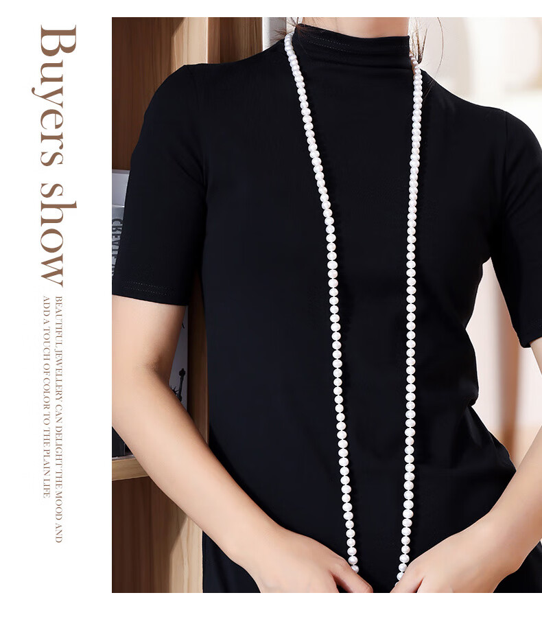 Daimi Seedless Near-Round 8.3-9.3mm 120cm Freshwater Pearl Necklace Sweater Chain Mother's Day Gift for Mom And Mother-I 14