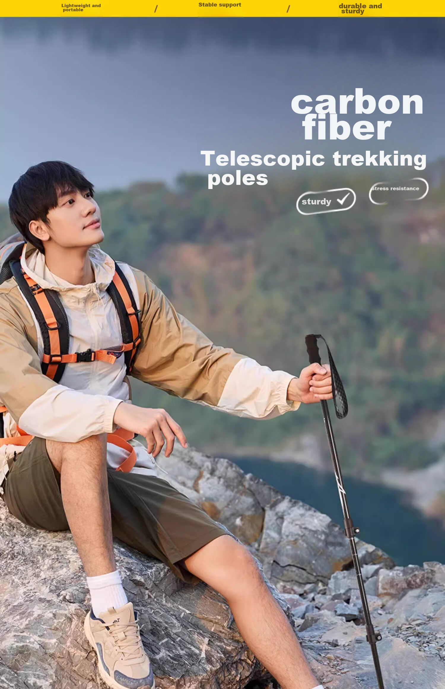 CAMEL [Dune] Trekking Pole, Carbon Fiber Lightweight Telescopic Folding Hiking Stick, Anti-Slip Carbon Fiber Walking Stick 1