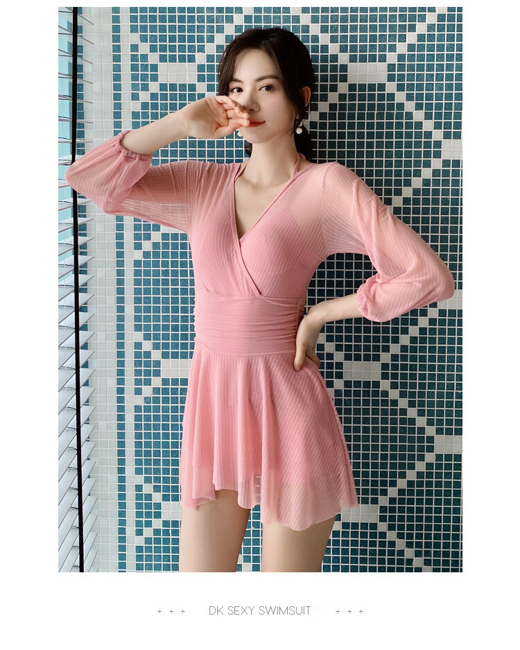 DK Swimsuit for Women, Sexy Small Chest Push-Up Conservative Tummy-Covering Slimming Korean Hot Spring One-Piece Swimwear, Black, L 15