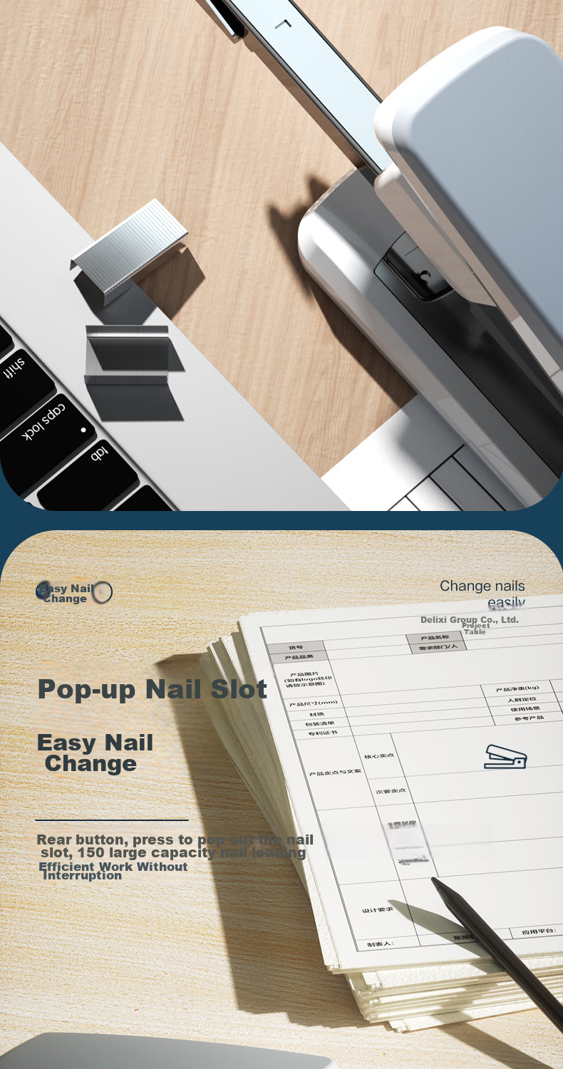 Deli Low-Force Stapler Medium Size Office Supplies Student-Specific Stationery Essential for Office Desktop, Compatible with 24/6 Staples, White 0371 1