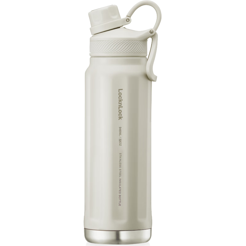 LOCK&LOCK Insulated Sports Bottle, Portable Thermos, Large Capacity Water Cup, 946ML, White, LHC3252IVY