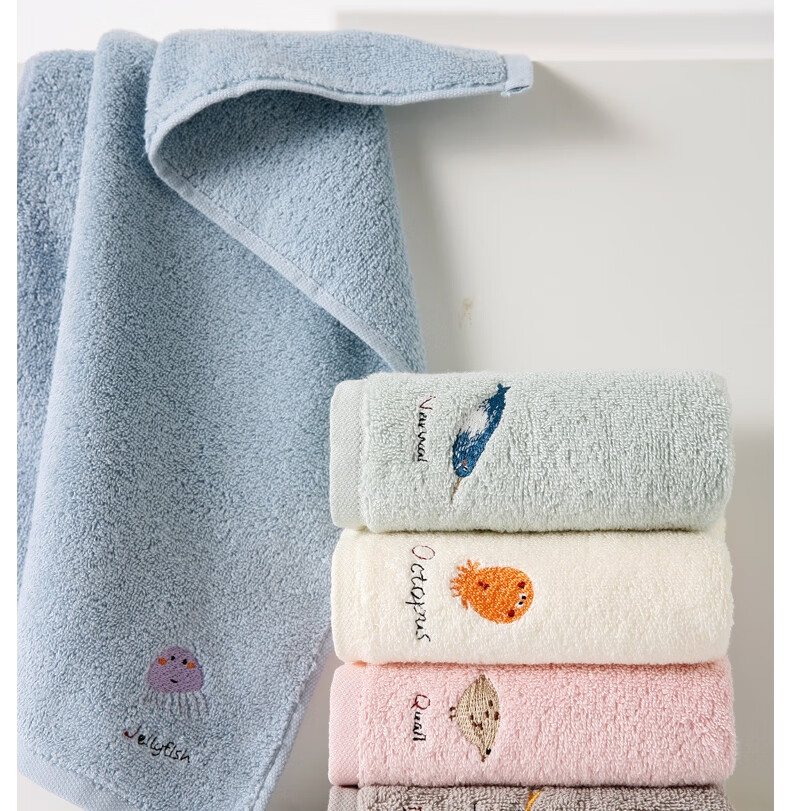 Jinhao A-Class Pure Cotton Face Towels for Children, 100% Cotton Facial Cloths, Women's Towels, Ins Embroidered, Pack of 5 9