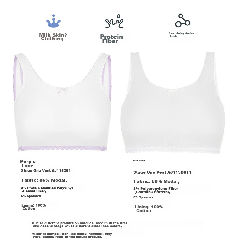Aimer Junior First Stage Student Milk Skin Vest, Girls' Puberty Vest-Style Underwear Bra, First Stage Off-White, Size 170 20