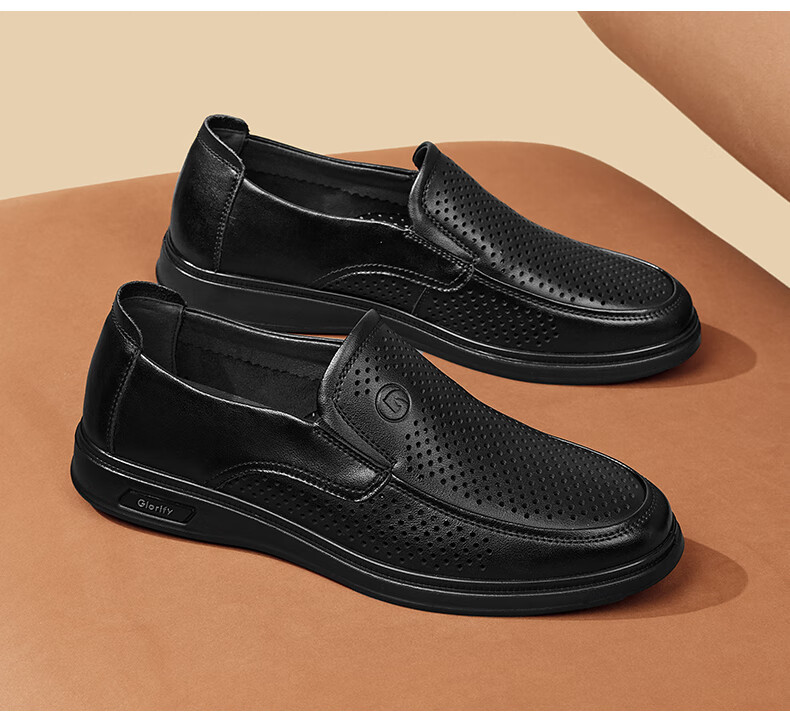 HLA Men's Leather Shoes, Business Casual Breathable Slip-On Leather Sandals for Men HAAPXM2FBH182, Black, Size 39 13