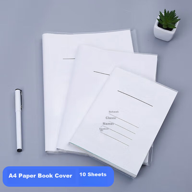Kelangxinsheng [Best-Selling Online] Multi-Size Transparent White Cover, Frosted Self-Adhesive Book Cover with Cut Corners, Book Film, A4 Transparent Cover + 10 Sheets of White Paper Covers Combo Pack