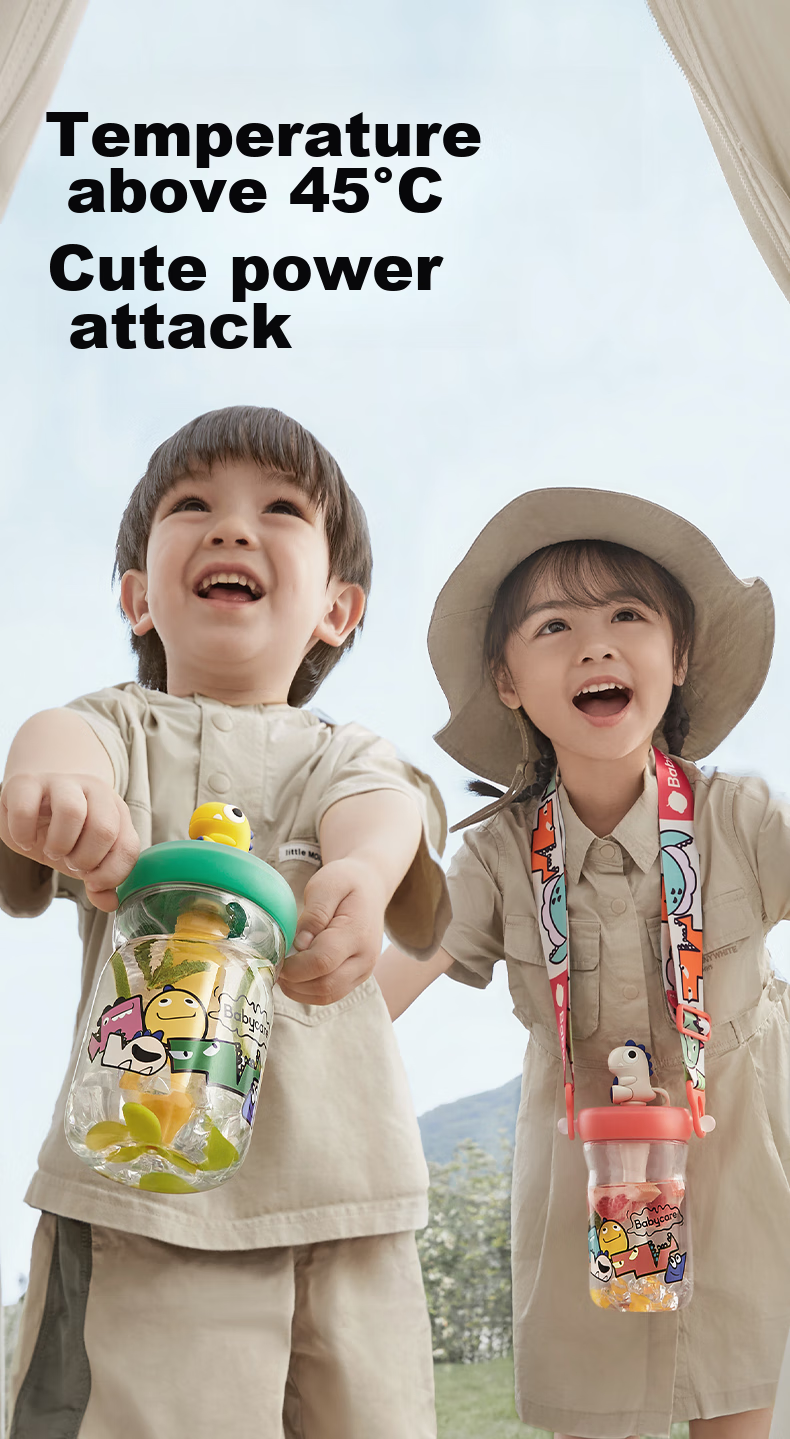 Babycare Dinosaur Straw Water Bottle for Children, Direct Drinking Cup for Toddlers, Kindergarten And Elementary School Water Bottle for School, Outdoor Sports Pink 1
