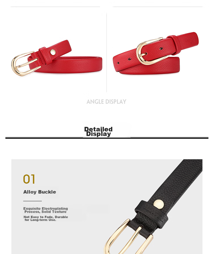 CROCODILE Belt, Fashionable Top-Grain Leather, Soft Women's Simple Pin Buckle Belt, Birthday Gift, 11430 Black, for Girlfriend 9