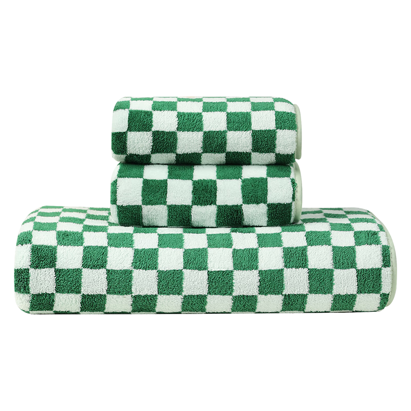 Grace Class A Antibacterial Bath Towel, Cute Women's Household Adult Male Absorbent Wrap Towel, Quick-Drying Towel, Bath Towel Three-Piece Set, Green And White Plaid