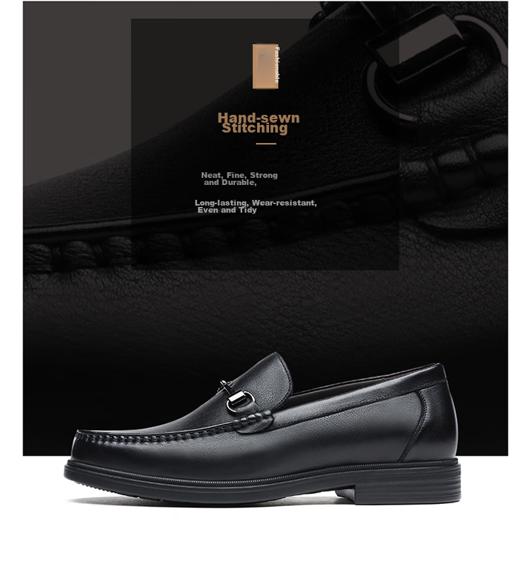 LAORENTOU Men's Leather Shoes, Business Casual Cowhide Slip-On Loafers, Soft Upper Driving Shoes, 83037 Black Size 42 5