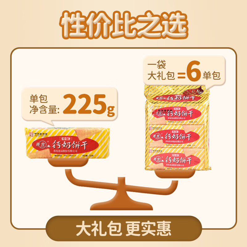 青食 特制钙奶饼干225g*6包 中华老字号 青岛特产高钙冲泡早餐零食