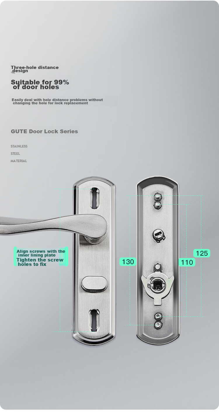 GUTE Bathroom Door Lock, Interior Bedroom Door Lock, Keyless Toilet Bathroom Washroom Door Lock, Brushed Finish, Universal Model 5