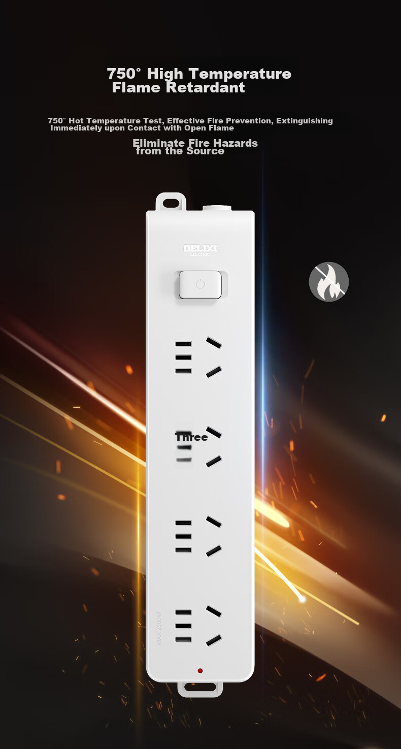 DELIXI National Standard Socket/power Strip/outlet Strip/power Bar/extension Cord, 3-Outlet Wireless Power Strip without Cord, Master Switch 5
