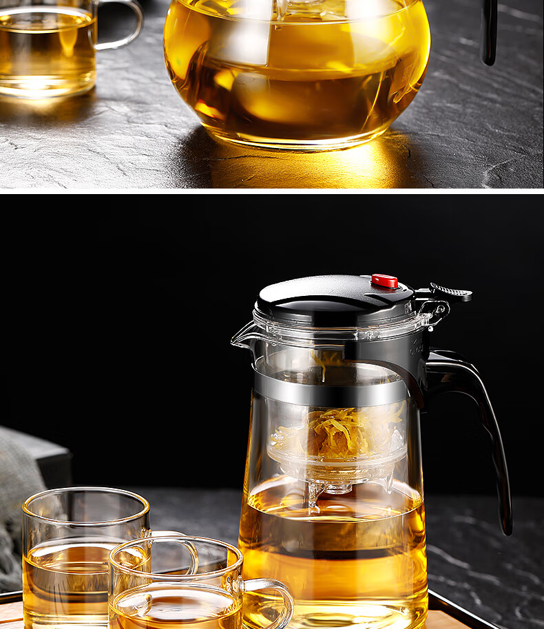 Ranye Glass Teapot with Heat-Resistant Cup, Press-Type Tea Infuser with Separate Compartments, 1000ml Simple Filter Tea Pot SY1000 19