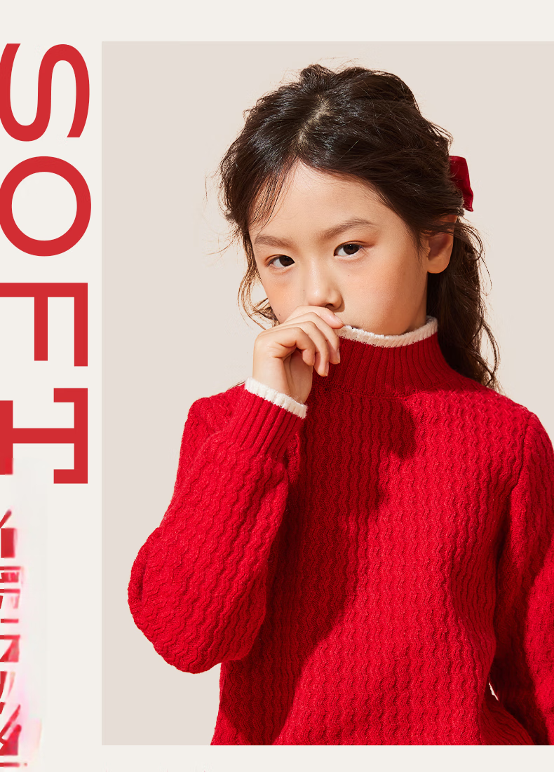 Jeanswest Children's Sweater, 2025 Girls' Knitted Sweater, Red New Year's Outfit, Boys' Autumn And Winter Warm Clothing, Mid to Big Kids' Top 6